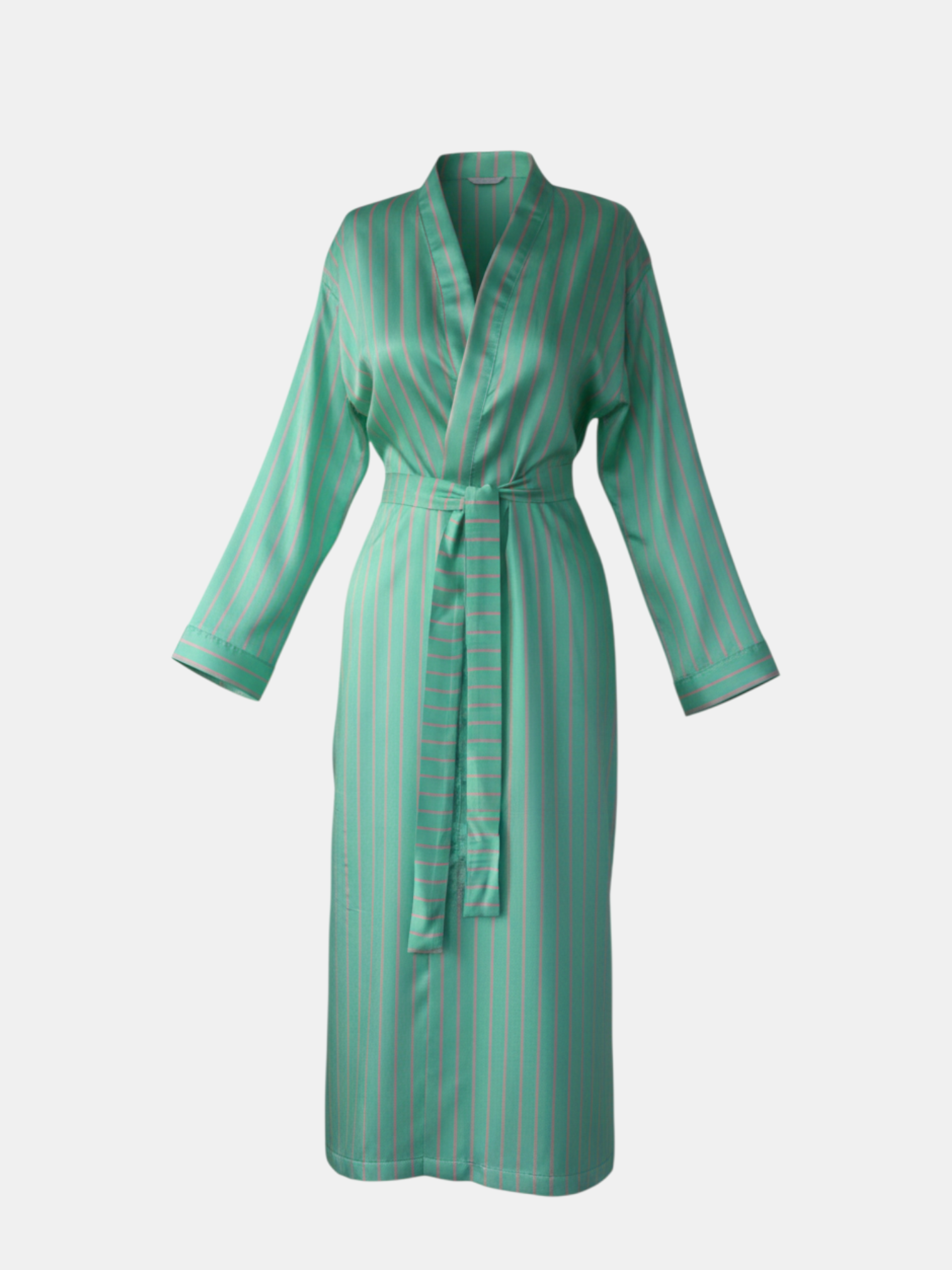 Su Yeşili Pembe Çizgili Uzun Kadın Kimono | 888Balance