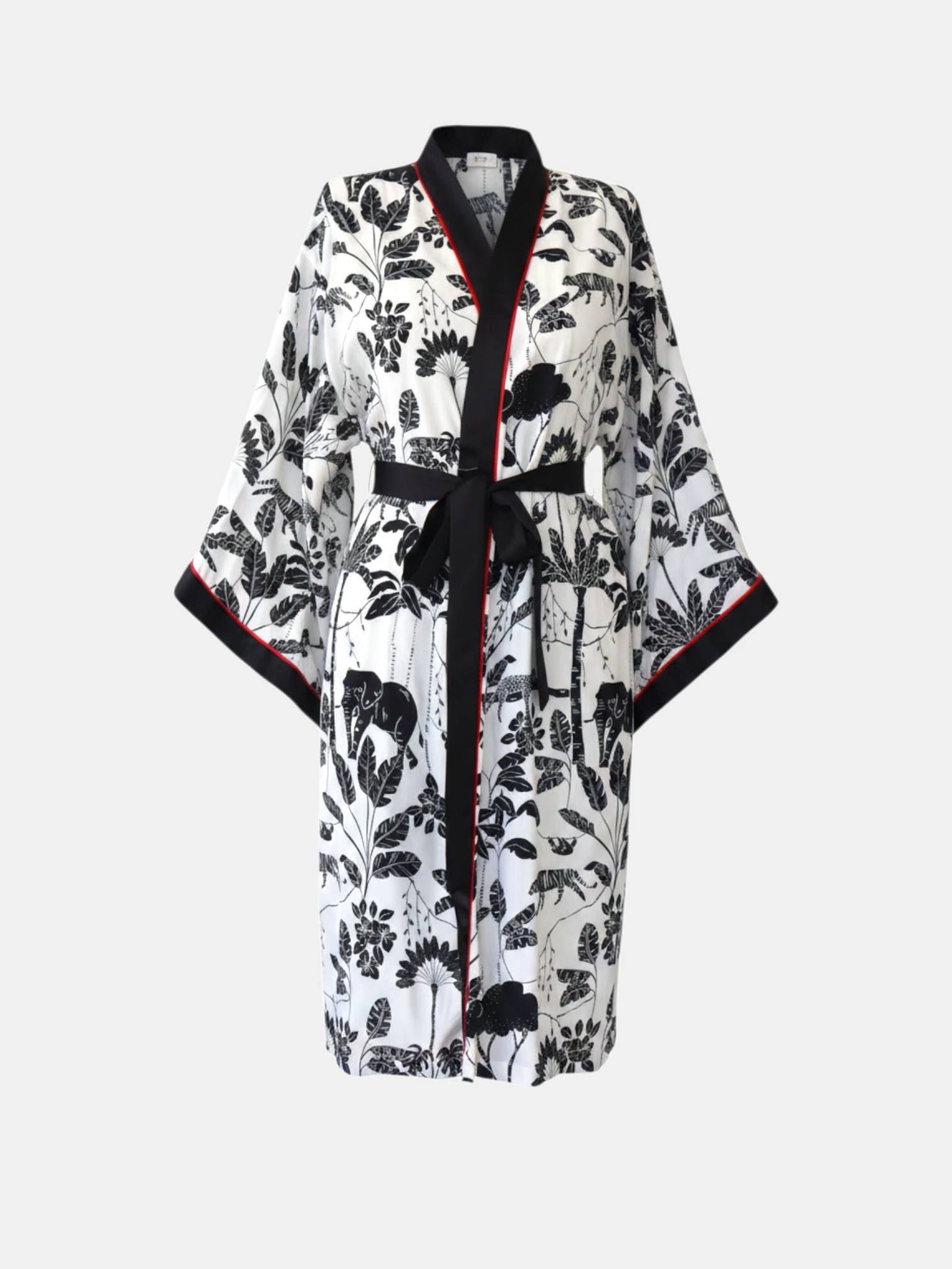 Beyaz Renk Safari Desenli Siyah Biyeli Kadın Kimono | 888Balance