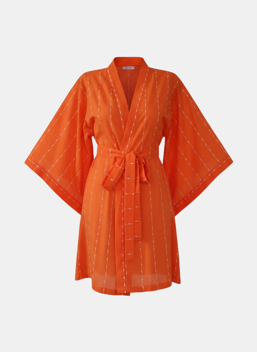 Turuncu Çizgili Keten Kadın Kimono | 888Balance görsel 4