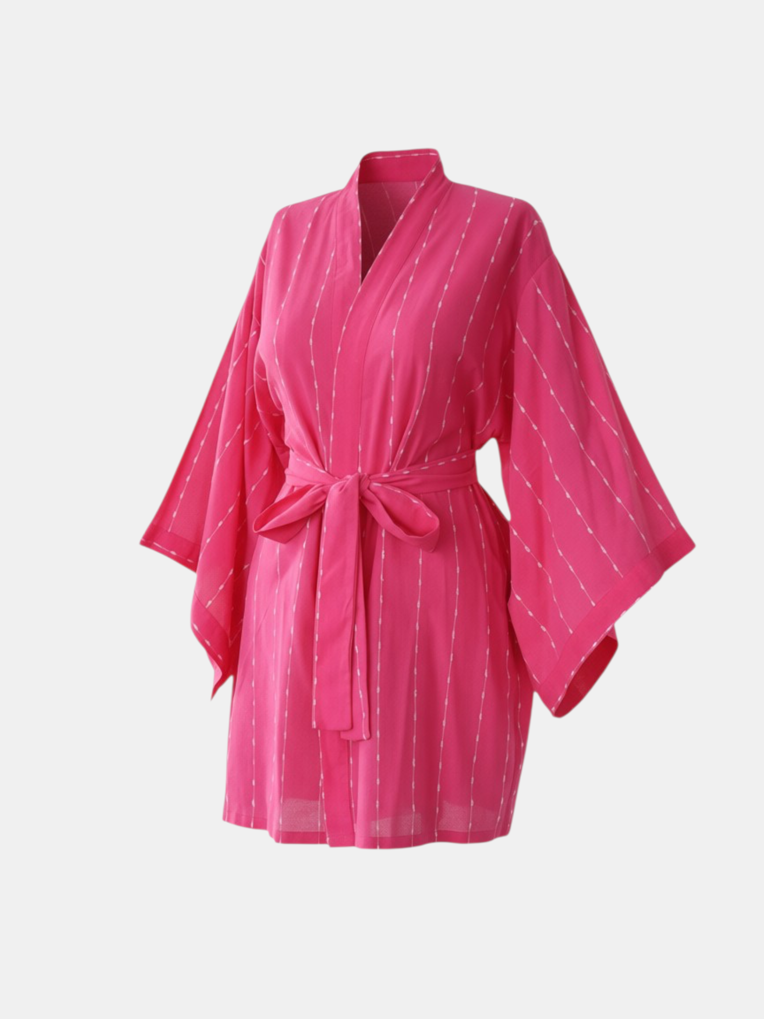 Fuşya Çizgili Keten Kadın Kimono | 888Balance görsel 2