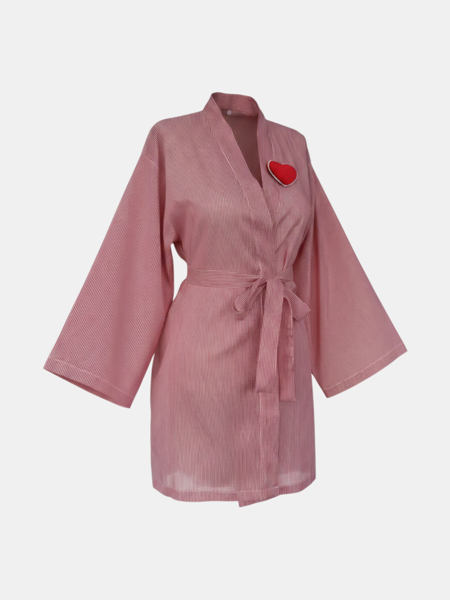 Kalp Broş Detaylı Çizgili Kadın Kimono | 888Balance görsel 6