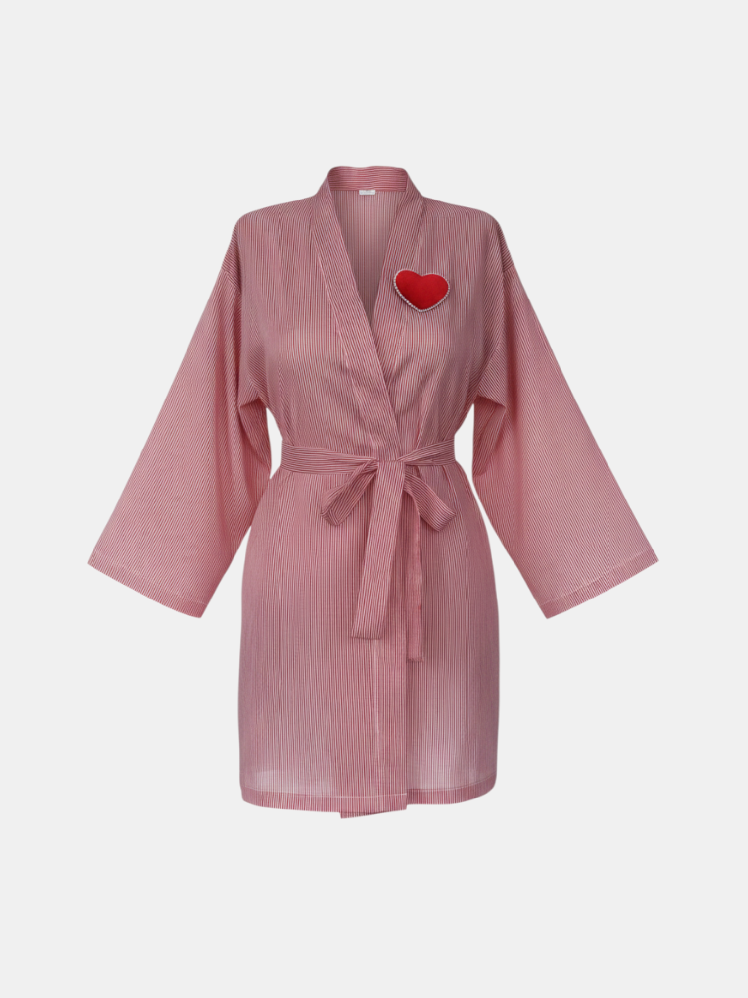Kalp Broş Detaylı Çizgili Kadın Kimono | 888Balance görsel 5