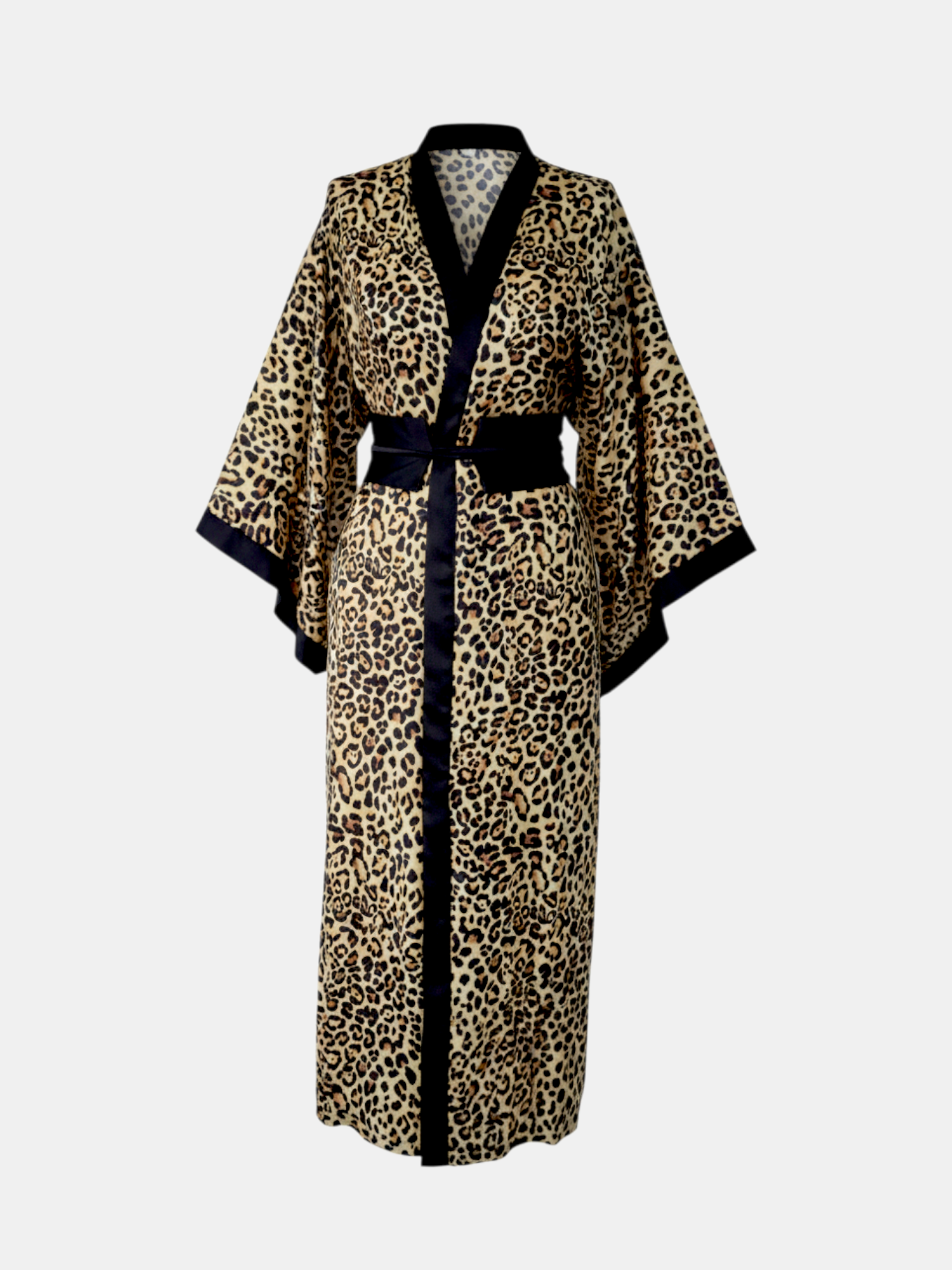 Leopar Desenli Siyah Biyeli Kadın Kimono | 888Balance