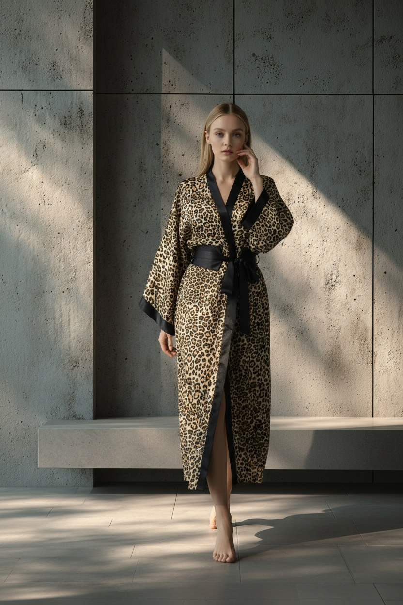 Leopar Desenli Siyah Biyeli Kadın Kimono | 888Balance görsel 7