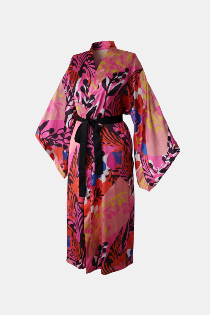 Pembe Çiçek Desenli Renkli Kadın Kimono | 888Balance görsel 2