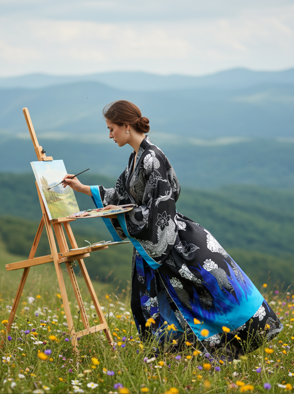 Ejderha Desenli Mavi Alev Detaylı Kadın Kimono | 888Balance görsel 4