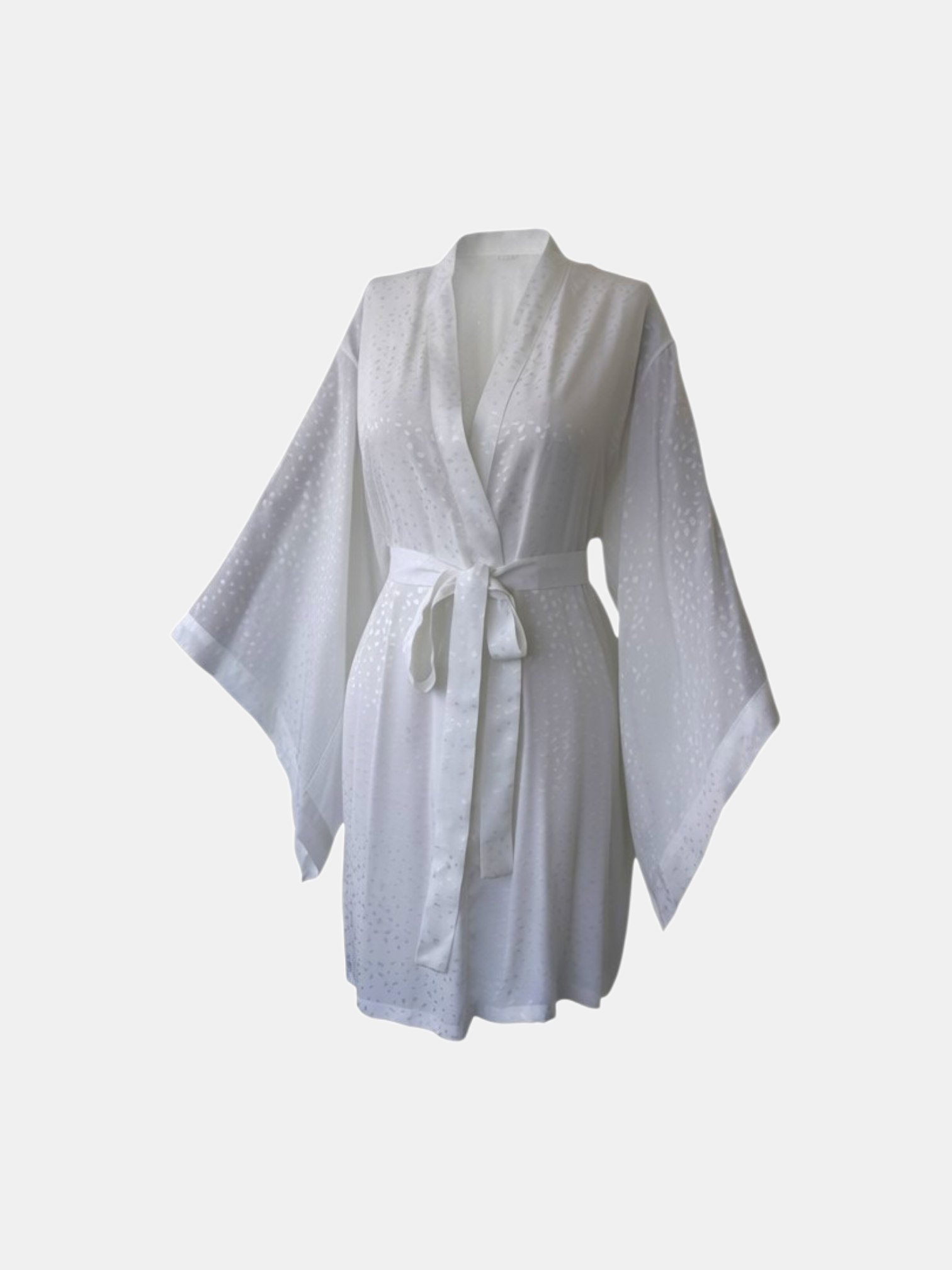 Mavi Yıldız Broş Detaylı Jakarlı Beyaz Kadın Kimono | 888Balance görsel 4
