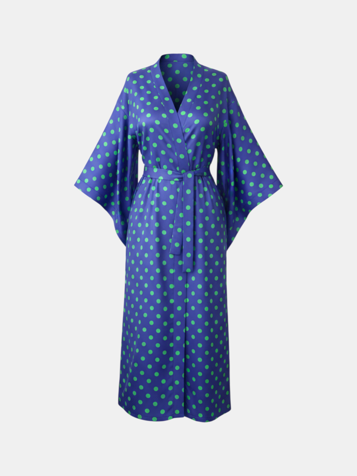 Mavi Yeşil Puantiyeli Uzun Kadın Kimono | 888Balance görsel 5
