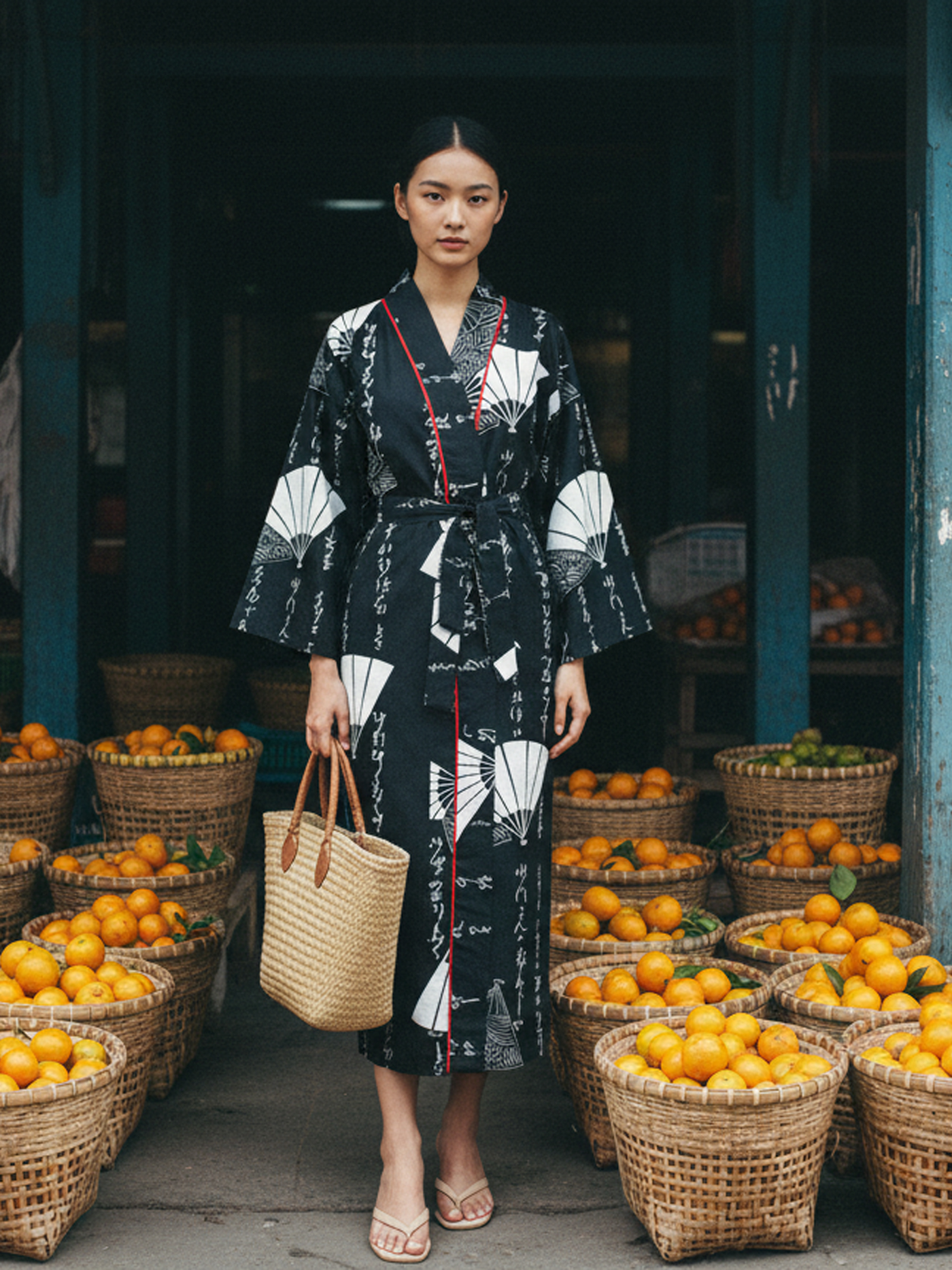 Japon Yelpaze Desenli Kaligrafig Kadın Kimono | 888Balance görsel 3