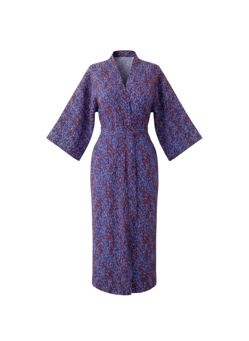 Mavi-Bordo Mercan Desenli Viskon Kimono | 888Balance