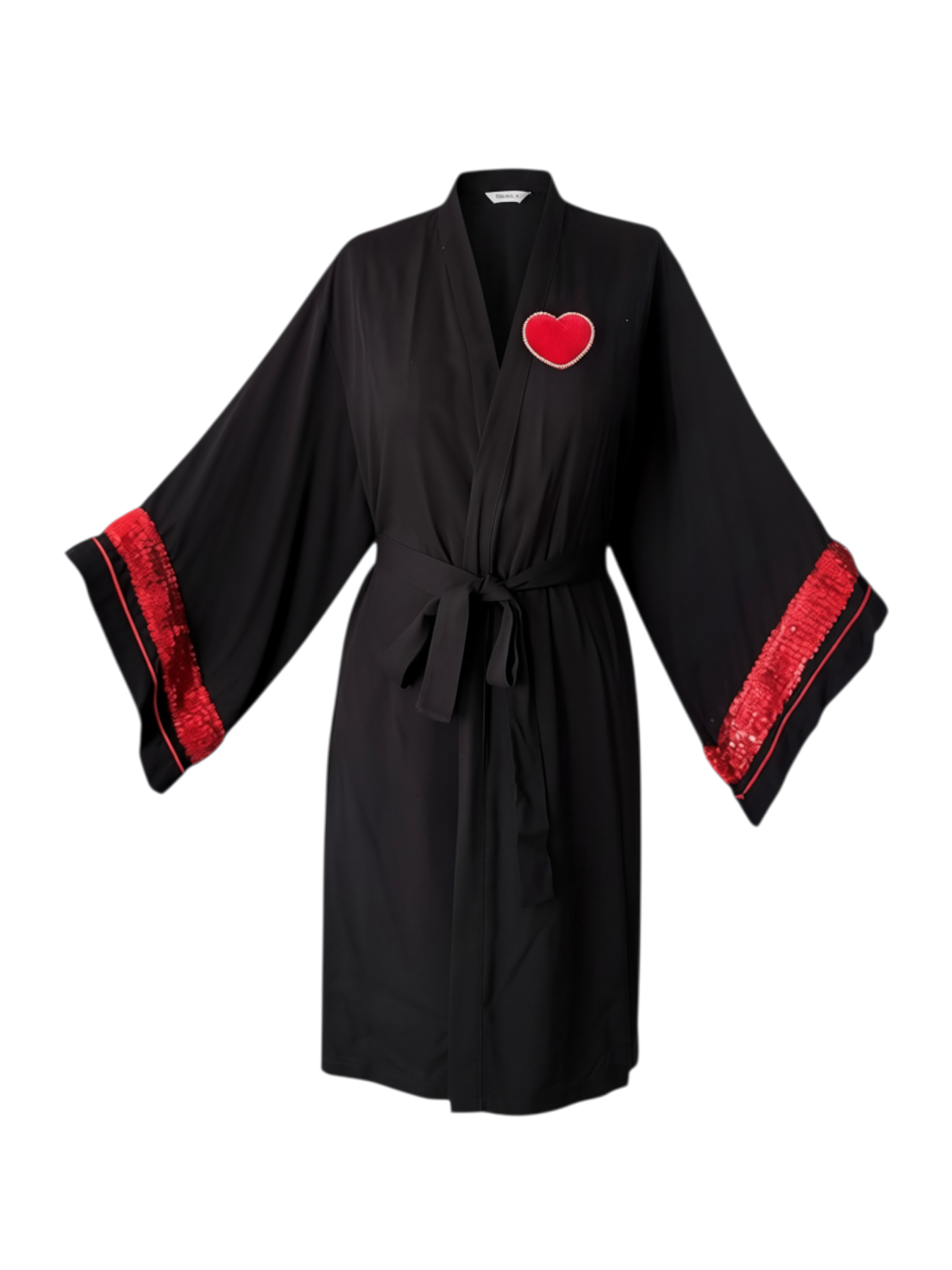 Siyah Kırmızı Kalp Detaylı Şık Pamuk-Viskon Kimono | 888Balance görsel 5