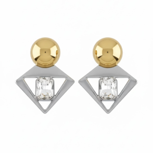 kristal taşlı geometrik altın gümüş küpe | 888 balance