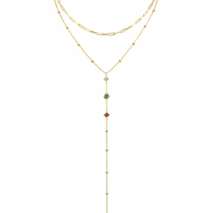 altın kaplama İkili zincir renkli taşlı y kolye | 888 balance
