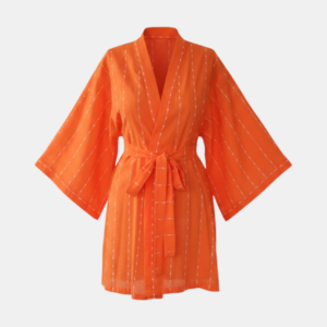 turuncu Çizgili keten kadın kimono | 888balance