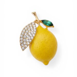 altın kaplama kristal taşlı limon figürlü broş | 888 balance