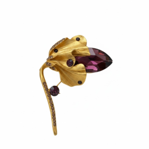 altın kaplama mor kristal taşlı Çiçek broşu | 888 balance