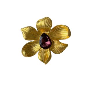 altın kaplama mor kristal taşlı orkide broşu | 888 balance