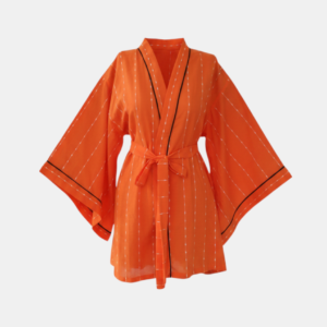 turuncu siyah biyeli keten kadın kimono | 888balance
