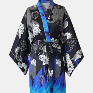 ejderha desenli mavi alev detaylı kadın kimono | 888balance