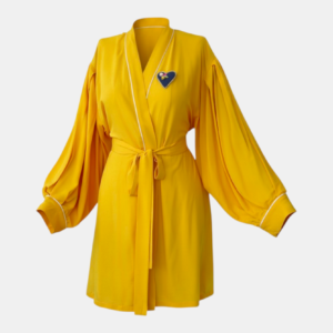 kalp broş detaylı sarı viskon kadın kimono | 888balance