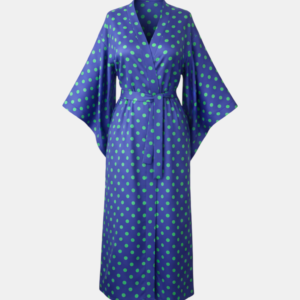 mavi yeşil puantiyeli uzun kadın kimono | 888balance